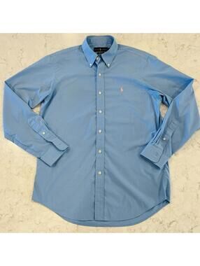 Ralph Lauren Classic Fit Blue Performance Shirt long sleeve Pink Pony Medium